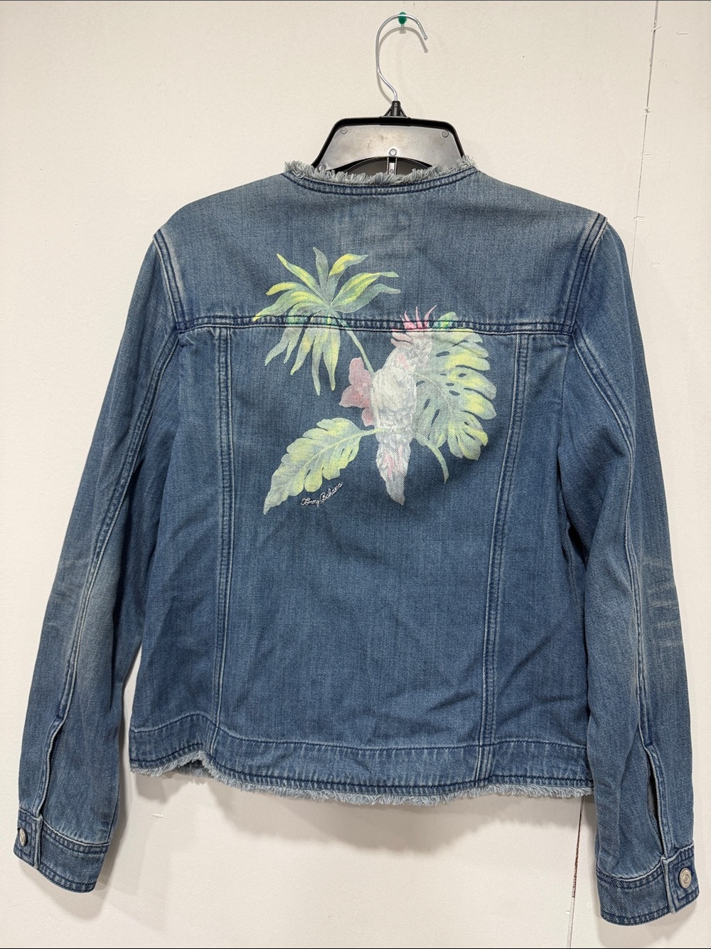 Tommy Bahama Frayed Collarless Denim Jean Jacket, SMALL - Picture 4 of 8